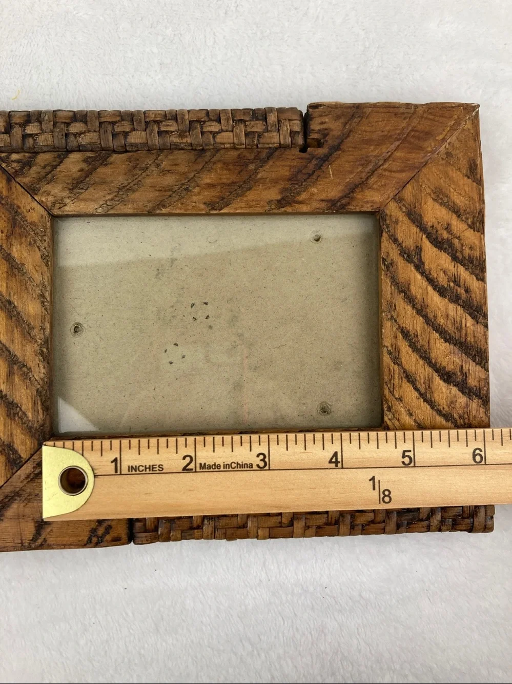 Vintage Farmhouse Rustic Wood & Raffia Picture Frame 8” x 6.5”, 3” x 5” photo